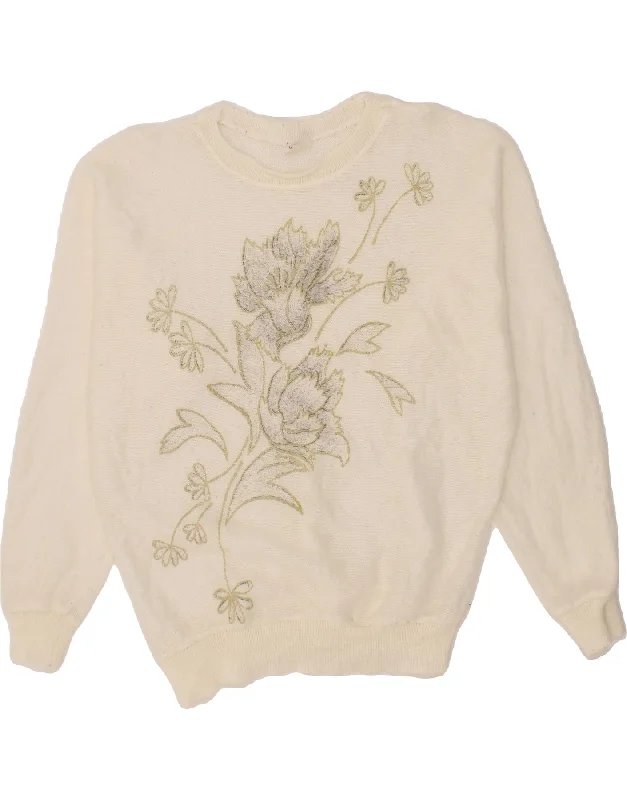 Discount Extravaganza VINTAGE Womens Boat Neck Jumper Sweater UK 14 Large Off White Floral Discount Extravaganza VINTAGE Womens Boat Neck Jumper Sweater UK 14 Large Off White Floral