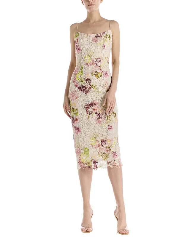 Super Sale Monique Lhuillier Printed Floral Guipure Lace Dress