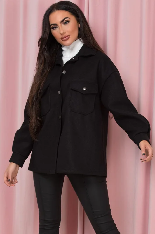 Exclusive Deal Black Shacket With Front Pockets