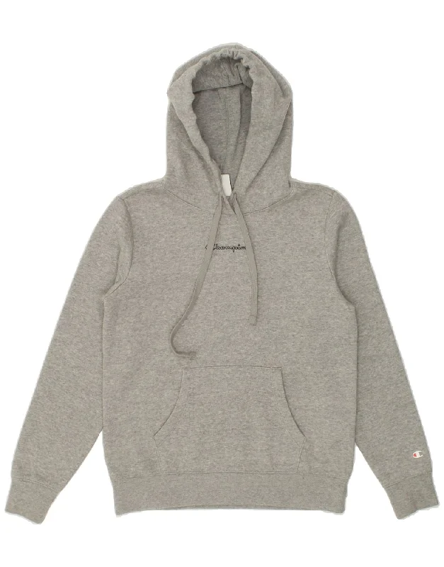 Exclusive Preview CHAMPION Womens Graphic Hoodie Jumper UK 10 Small Grey Cotton