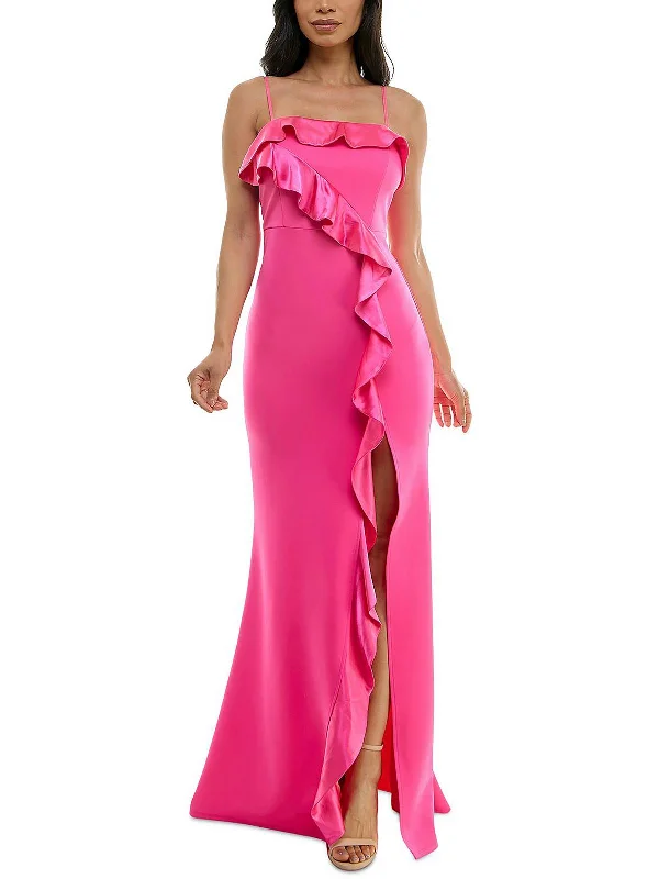 Midnight Sale Juniors Womens Satin Trim Ruffled Evening Dress