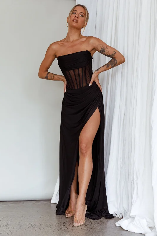 Savings Galore Aysha Strapless Split Maxi Dress Black