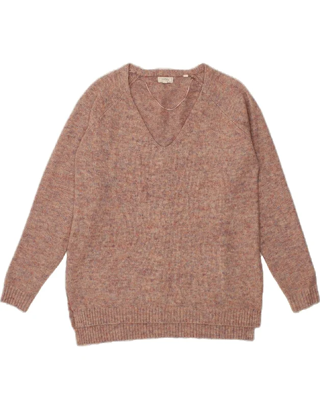Deal Dash FAT FACE Womens V-Neck Jumper Sweater UK 12 Medium  Brown Acrylic