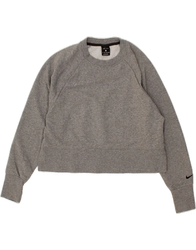 Stock Clearance NIKE Womens Dri Fit Crop Sweatshirt Jumper UK 6 XS Grey Cotton