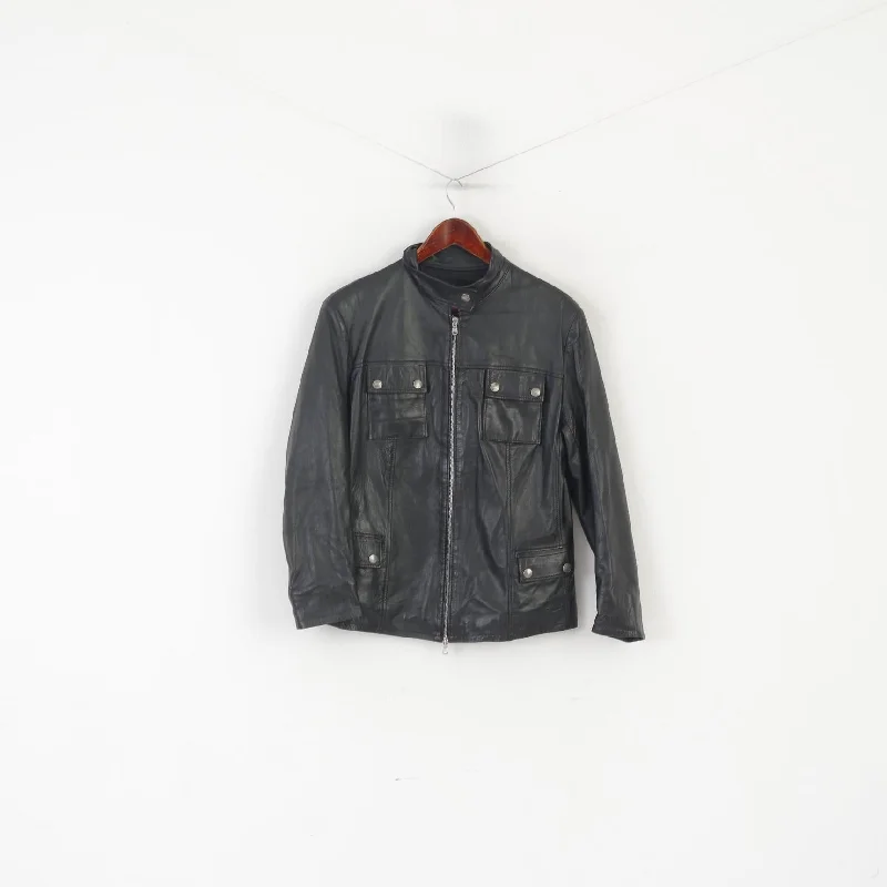 New Deals Vera Pelle Women XXL (L/XL) Jacket Black Soft Leather Made in Italy Zip Up Biker Top