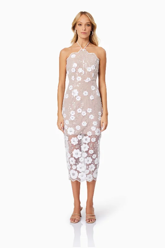 Last Chance Elodie Midi Cocktail Dress in White