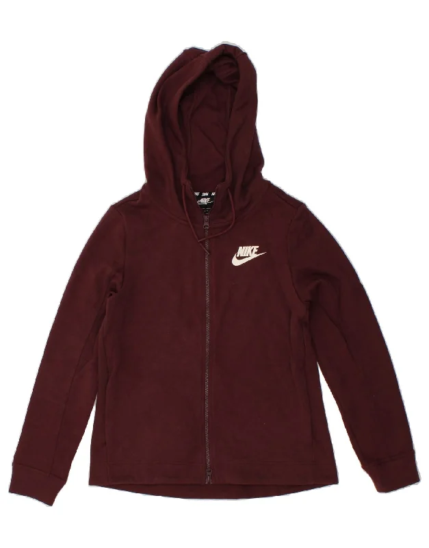 NIKE Womens Loose Fit Zip Hoodie Sweater UK 6 XS Burgundy