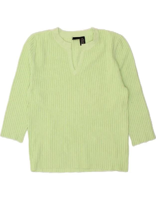 MOSSIMO Womens 3/4 Sleeve V-Neck Jumper Sweater UK 20 2XL Green Nylon