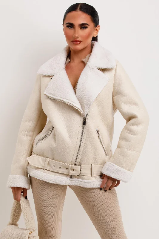 Limited Availability Aviator Jacket With Shearling Detail Beige