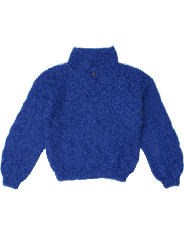 Epic Deals VINTAGE Womens Crop Turtle Neck Jumper Sweater UK 10 Small Blue