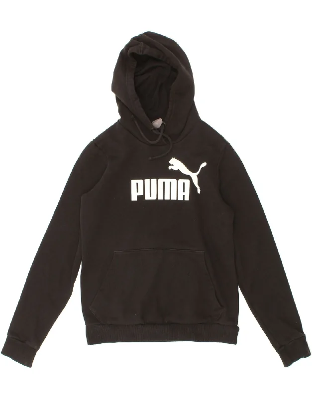 Best Deals PUMA Womens Graphic Hoodie Jumper UK 12 Medium Black Cotton