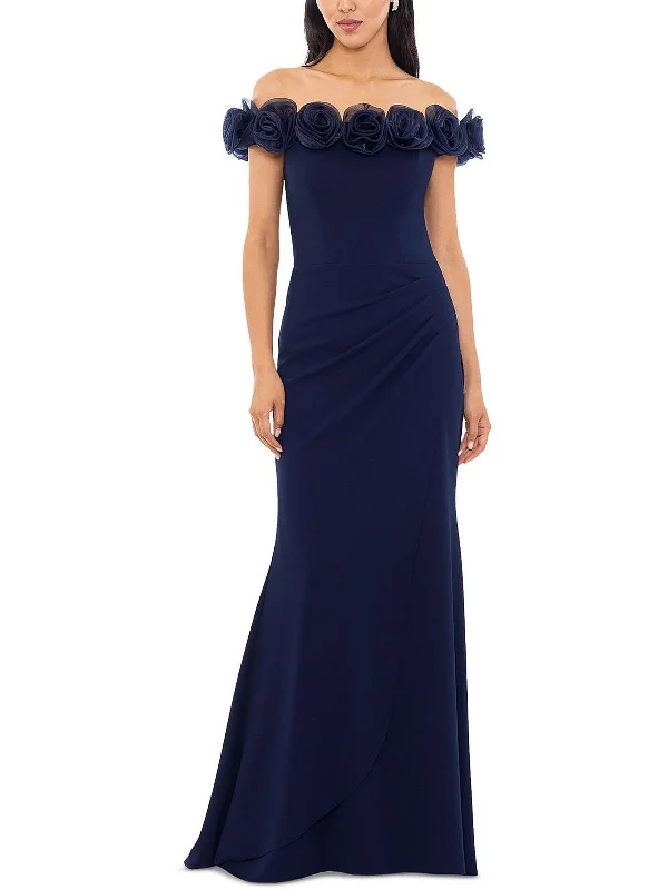 Referral Discount Womens Off-The-Shoulder Floral Evening Dress