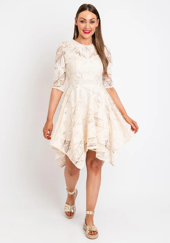 Weekend Deal The Sofia Collection Crochet Collar A-Line Mini Dress, Cream