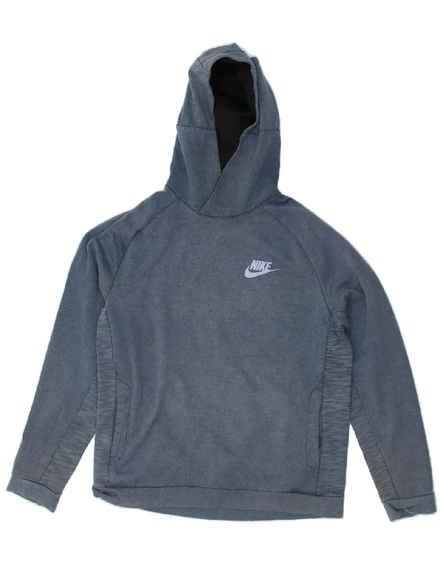 Deal Alert NIKE Womens Graphic Hoodie Jumper UK 14 Medium Navy Blue Cotton