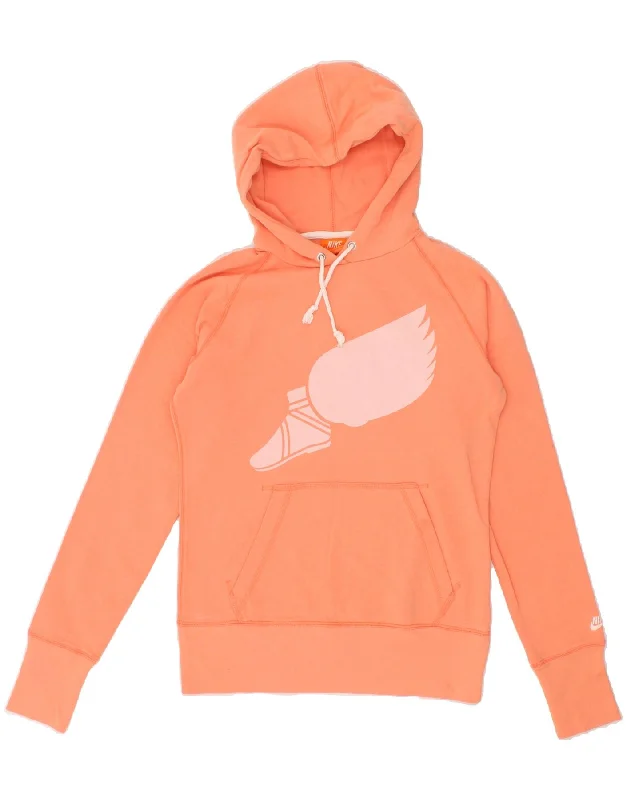 Online Exclusive NIKE Womens Graphic Hoodie Jumper UK 10 Small Orange Cotton
