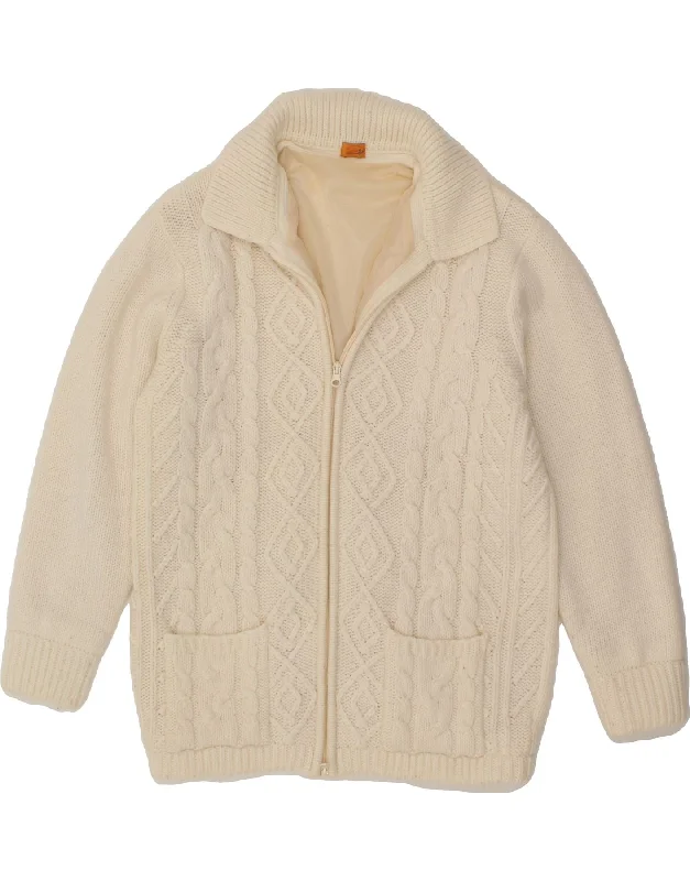 Price Reduction VINTAGE Womens Cardigan Sweater UK 14/16 Large Beige Acrylic