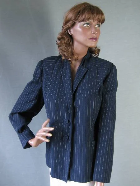 Hot Deal 40s Vintage Women's Jacket Deco Details Navy Blue Pinstripe L/XL VFG Ber-Sell Original Hot Deal 40s Vintage Women's Jacket Deco Details Navy Blue Pinstripe L/XL VFG Ber-Sell Original