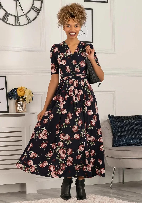 Best Bargains Jolie Moi Elisha Rose Print Maxi Dress, Navy