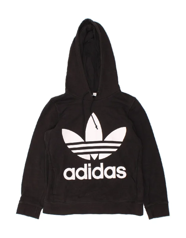 Price Drop ADIDAS Womens Oversized Graphic Hoodie Jumper UK 10 Small Black Cotton