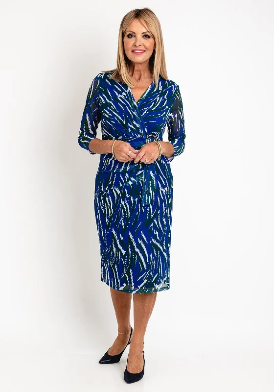Deep Discounts Via Veneto Print Mesh Midi Dress, Royal Blue Multi