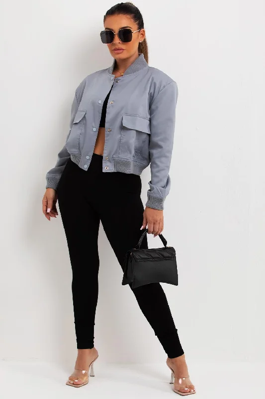 Price Rollback Crop Bomber Jacket Grey