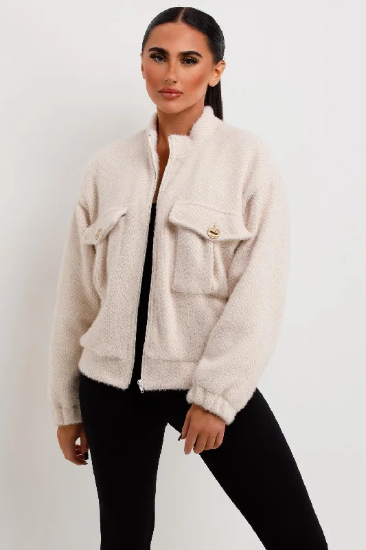 Price Fest Aviator Bomber Jacket Jacket Textured Beige
