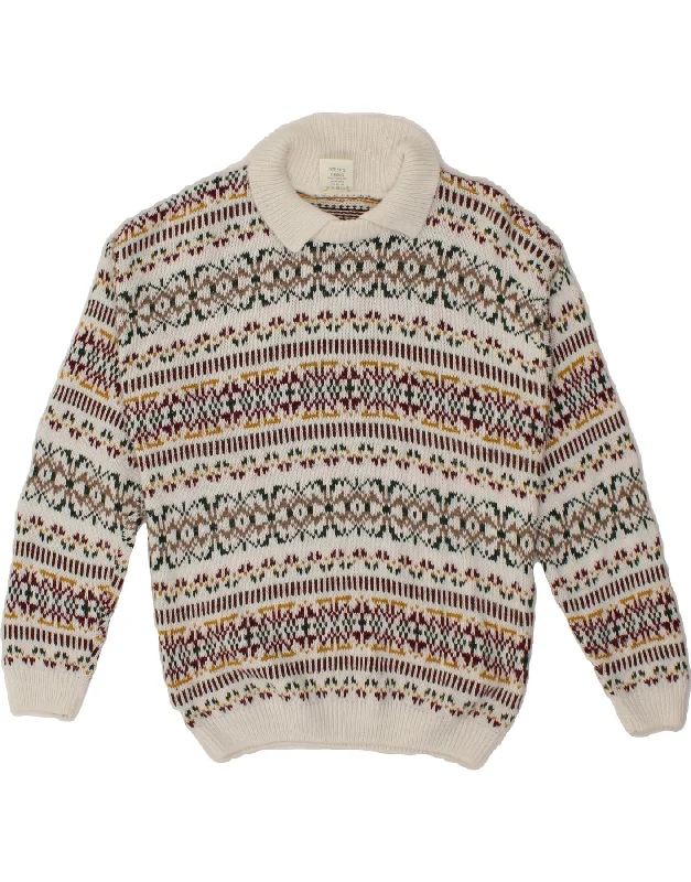 Now or Never VINTAGE Womens Polo Neck Jumper Sweater UK 10 Small White Fair Isle