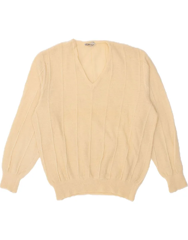 Holiday Sale VINTAGE Womens V-Neck Jumper Sweater IT 48 XL Off White Wool