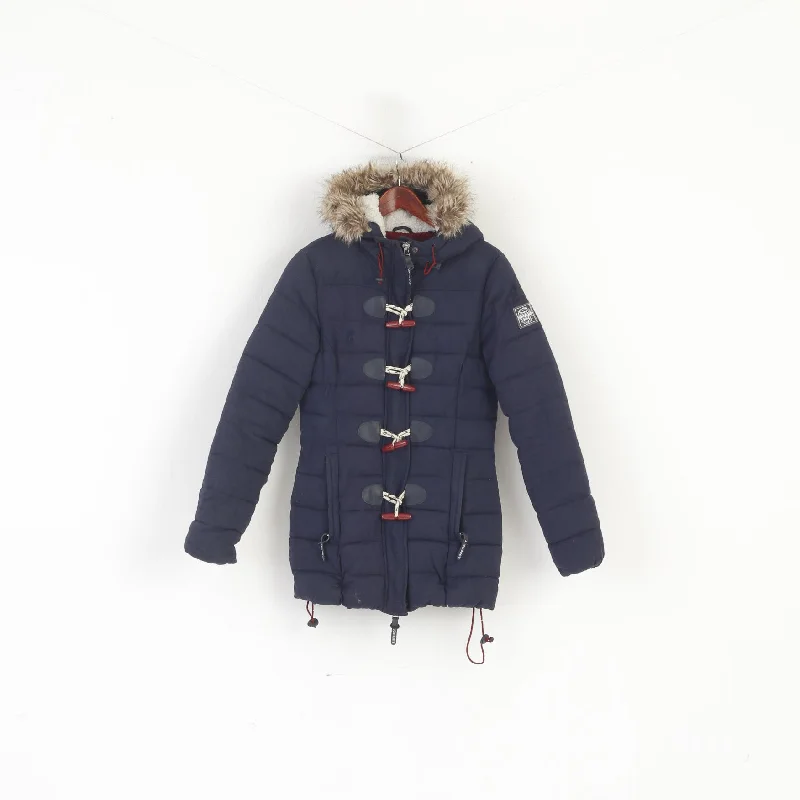 Blowout Sale Superdry Women 8 35 S Jacket Navy Padded Hodded Duffle Zipper Winter Top