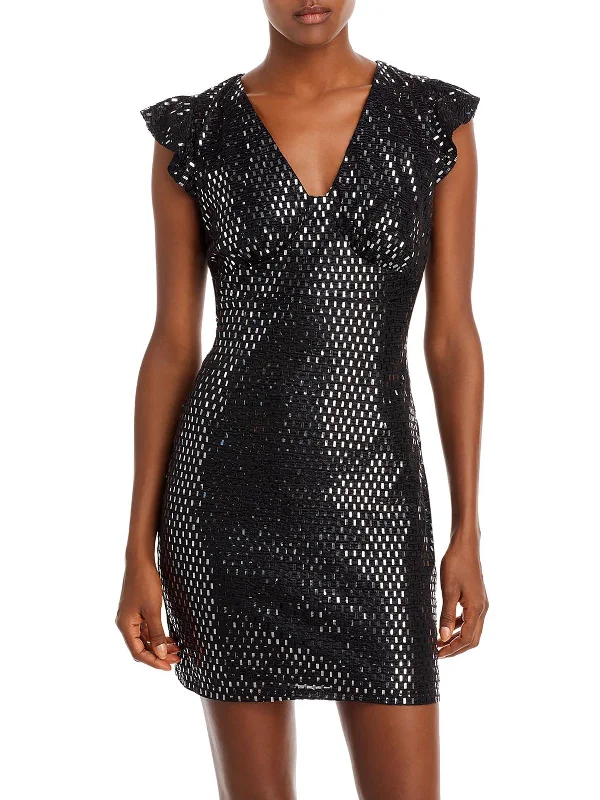 Womens Metallic Mini Cocktail and Party Dress