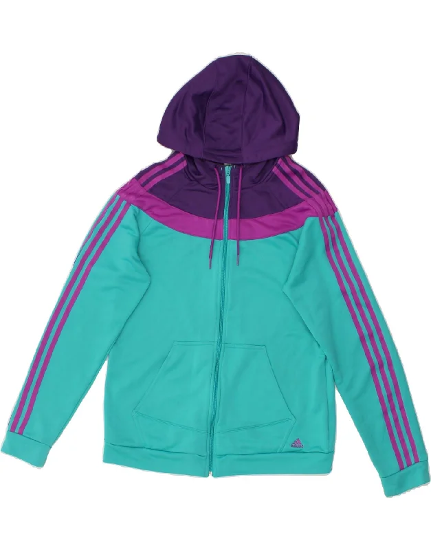 Year-End Sale ADIDAS Womens Zip Hoodie Sweater UK 16 Large Turquoise Colourblock