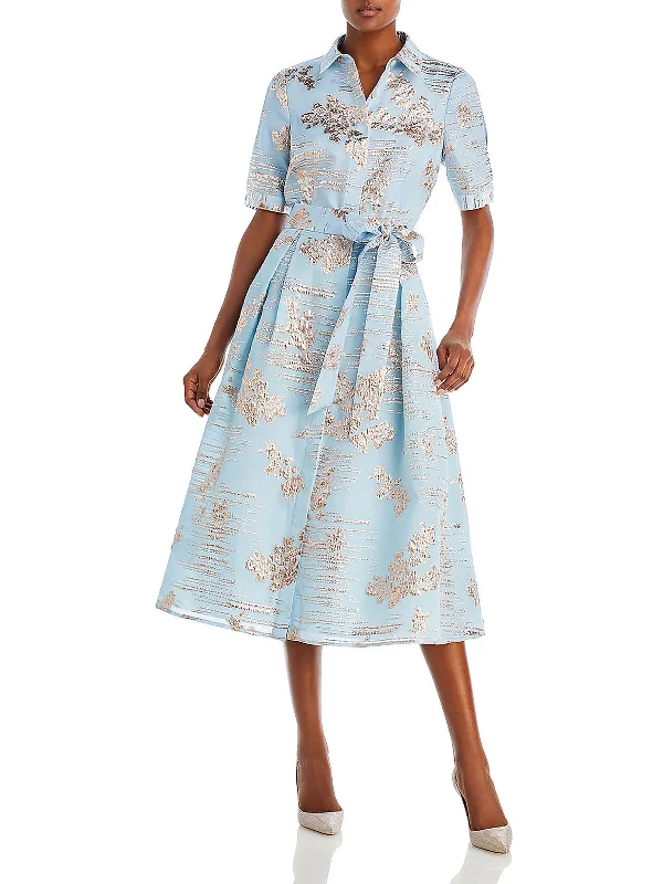 Markdown Madness Womens Jacquard Long Shirtdress