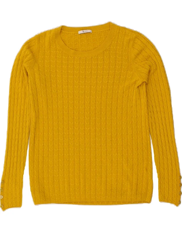 VINTAGE Womens Boat Neck Jumper Sweater UK 12 Medium Yellow Acrylic