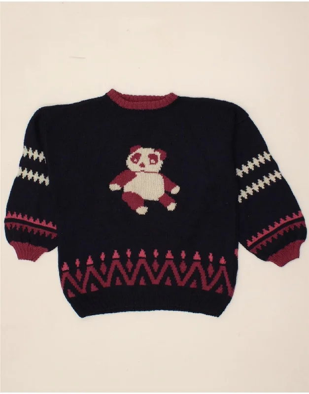 Sale Event VINTAGE Womens Graphic Crew Neck Jumper Sweater UK 18 XL Navy Blue