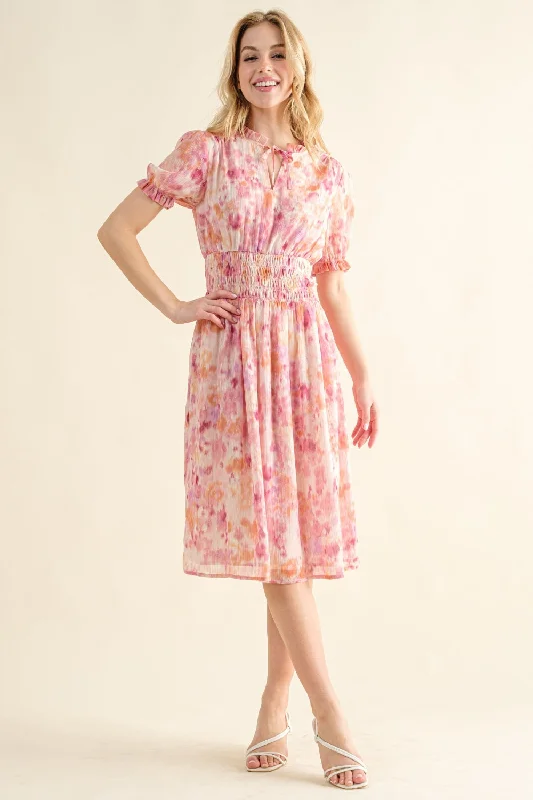 Price Drop Full Size Smocked Waist Printed Midi Dress