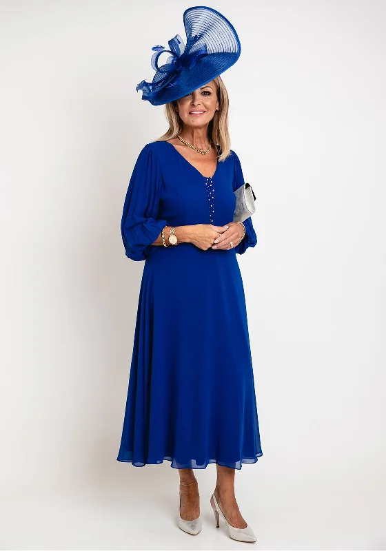 Savings Alert Lizabella Pleated Chiffon Sleeve Midi Dress, Royal Blue