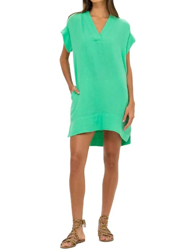 Mega Sale V-Neck Mini Dress In Bahama Green