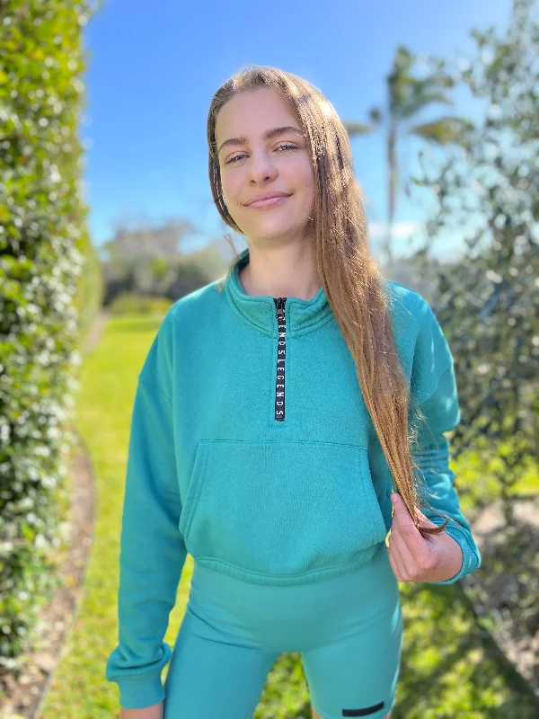 Closeout Zip-Up Crew Jumper - Teal