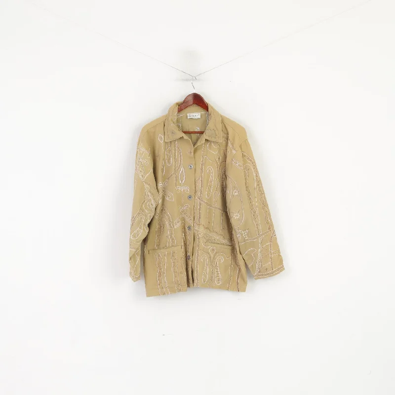 Price Slash Flashback Women XXL Jacket Beige Boho Emroidered Vintage Buttoned Cotton Top