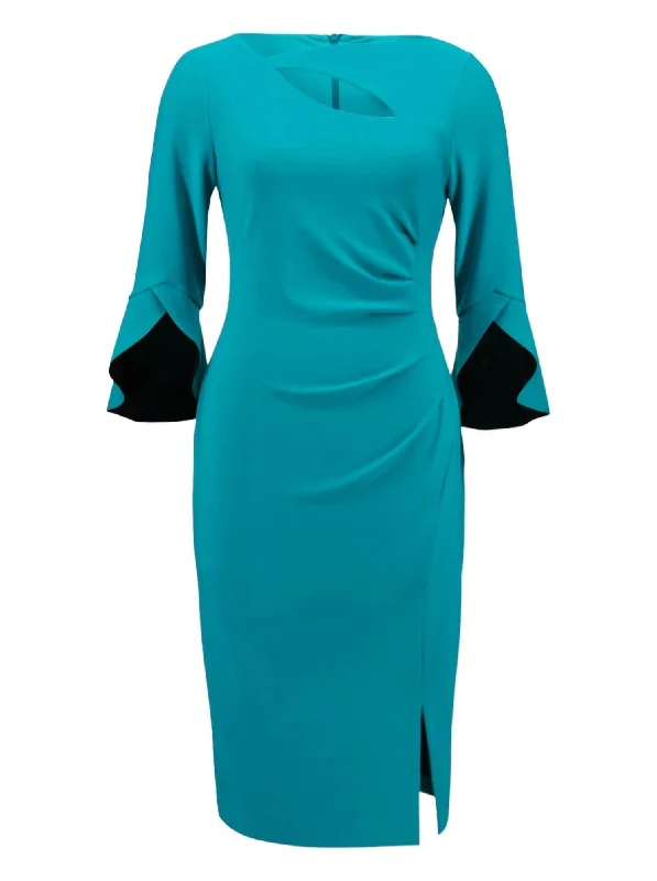 Deal Frenzy Silky Knit Tulip Sleeves Dress In Green