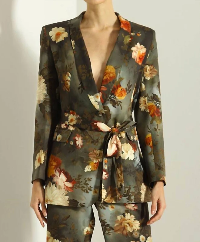 Floral Blazer In Green