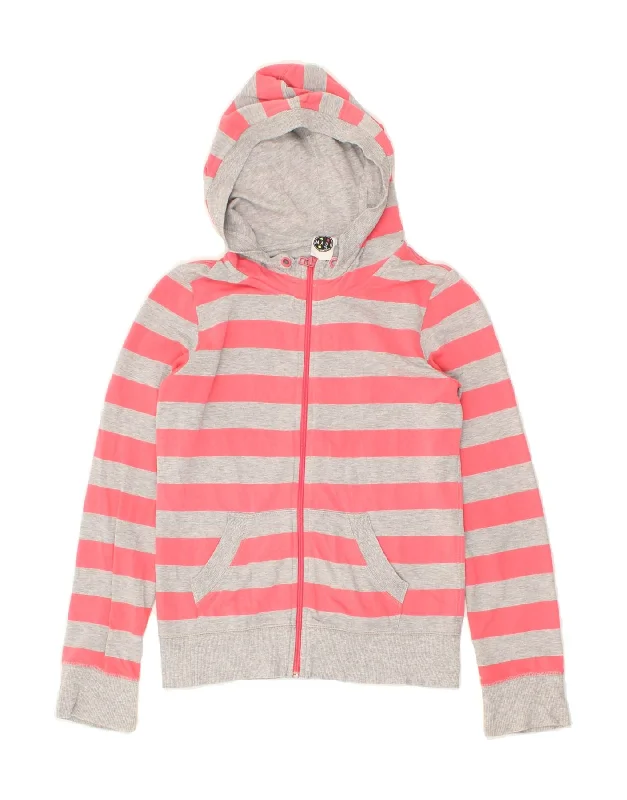 MAUI AND SONS Womens Graphic Zip Hoodie Sweater UK 10 Small Pink Striped