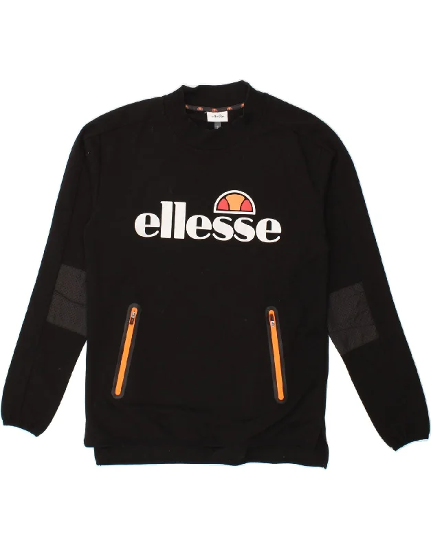 ELLESSE Womens Oversized Graphic Sweatshirt Jumper UK 10 Small Black