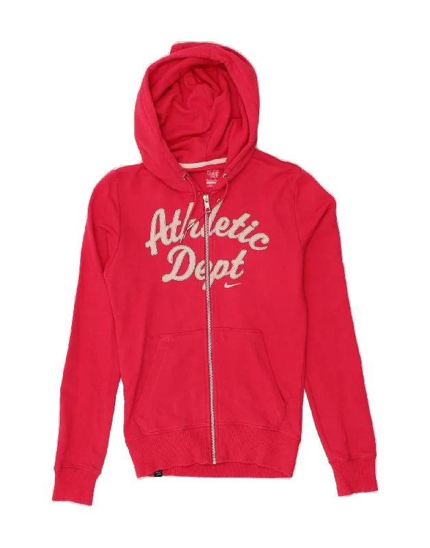 Daily Deals NIKE Womens Graphic Zip Hoodie Sweater UK 6 XS Pink Cotton