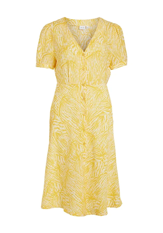 Huge Discounts Vila Imia Button A-Line Midi Dress, Solar Power