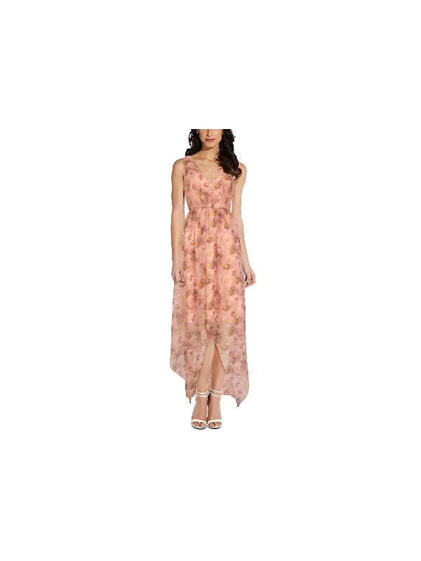 Huge Discounts ADRIANNA PAPELL Womens Pink Zippered Tie High To Low Hem Floral Sleeveless V Neck Maxi Party Empire Waist Dress Huge Discounts ADRIANNA PAPELL Womens Pink Zippered Tie High To Low Hem Floral Sleeveless V Neck Maxi Party Empire Waist Dress