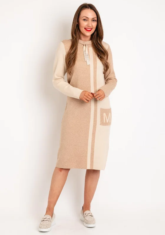 Micha Drawstring Neckline Knit Jumper Dress, Beige