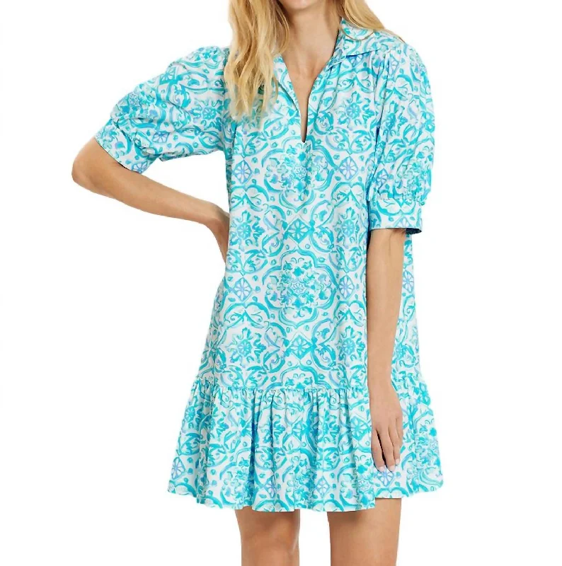 Special Discount Tierney Painted Mini Dress In Tile Aqua