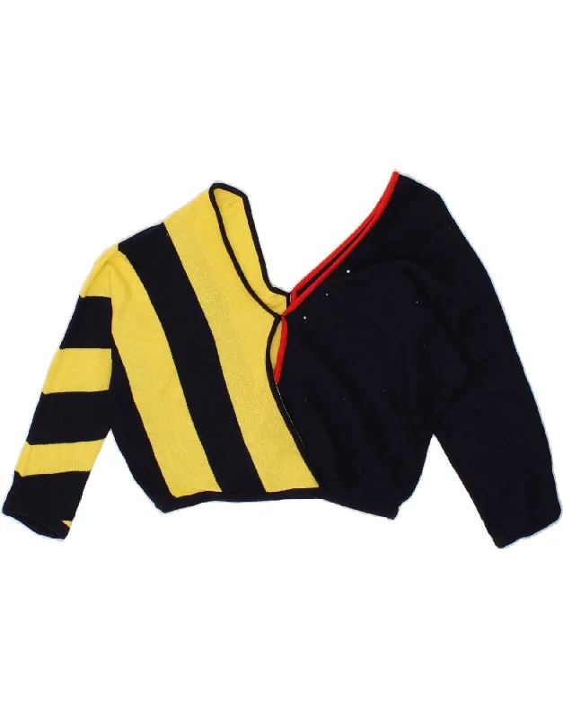 One-DAY Sale VINTAGE Womens Crop V-Neck Jumper Sweater UK 14 Large Navy Blue Striped One-DAY Sale VINTAGE Womens Crop V-Neck Jumper Sweater UK 14 Large Navy Blue Striped