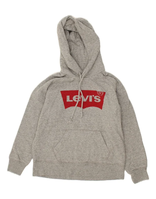 Special Price LEVI'S Womens Graphic Hoodie Jumper UK 6 XS Grey Cotton